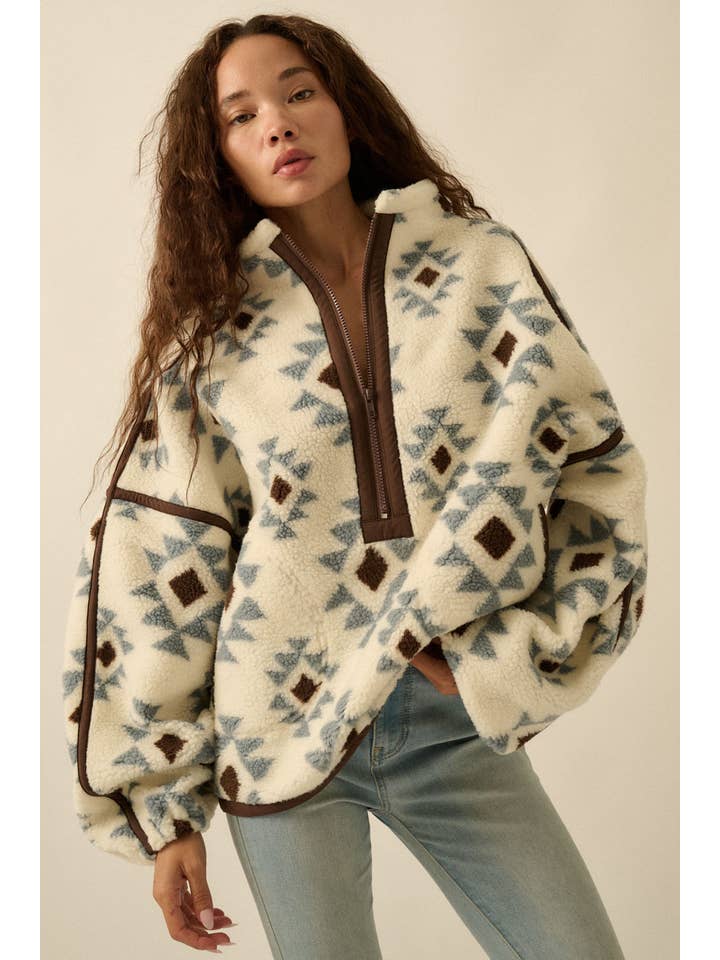 Promesa USA - Wholesale Knit Sweater - Women's - Geometric-Print Sherpa Fleece Half-Zip Pullover9