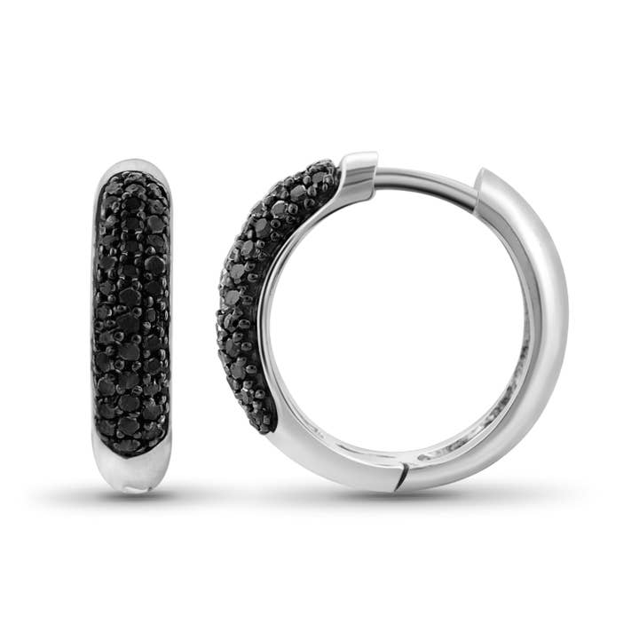 JewelonFire – wholesale Hoop-örhängen – 1\ /4 karat T.W. svart diamant Sterling Silver Hoop-örhängen