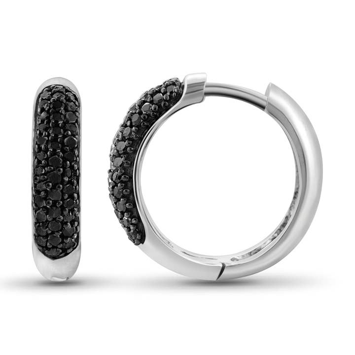 JewelonFire - Wholesale Hoop Earrings - 1/4 Carat T.W. Black Diamond Sterling Silver Hoop Earrings0