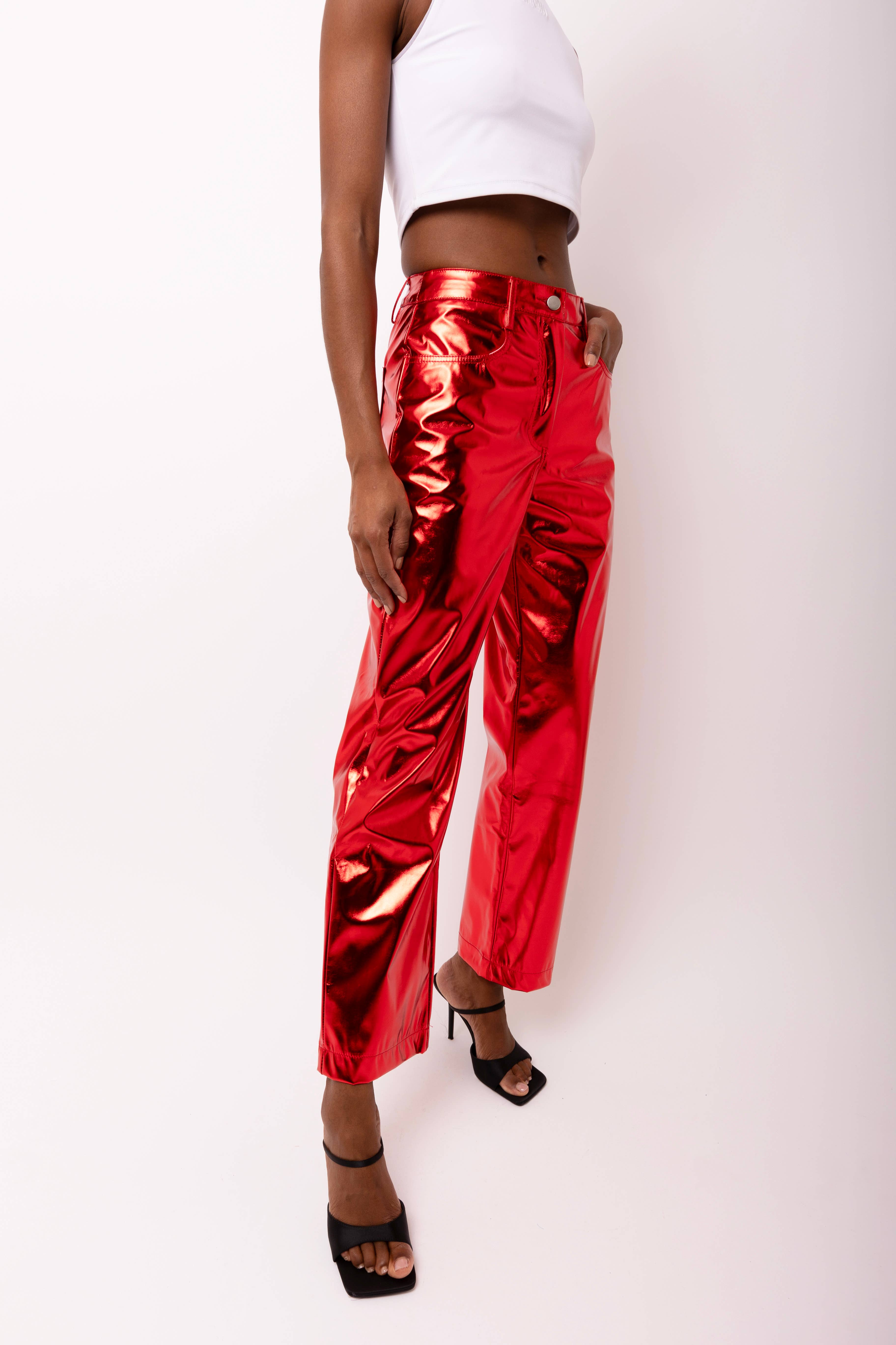 Amy Lynn - Wholesale Pants - Women's - Lupe Straight Faux Leather Metallic Pants6