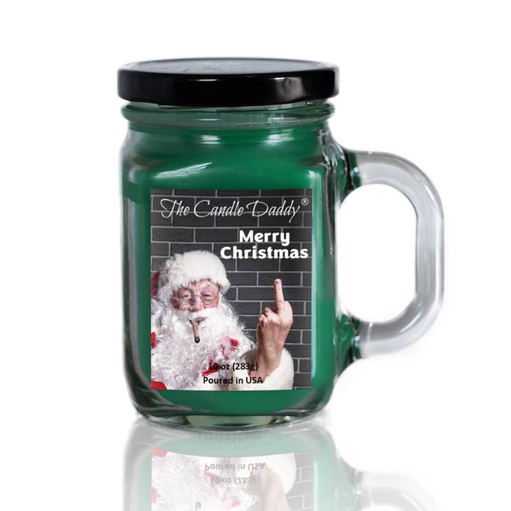 The Candle Daddy - Wholesale Jar/Filled Candle - Merry Christmas Santa Middle Finger 10oz Mason Jar Candle