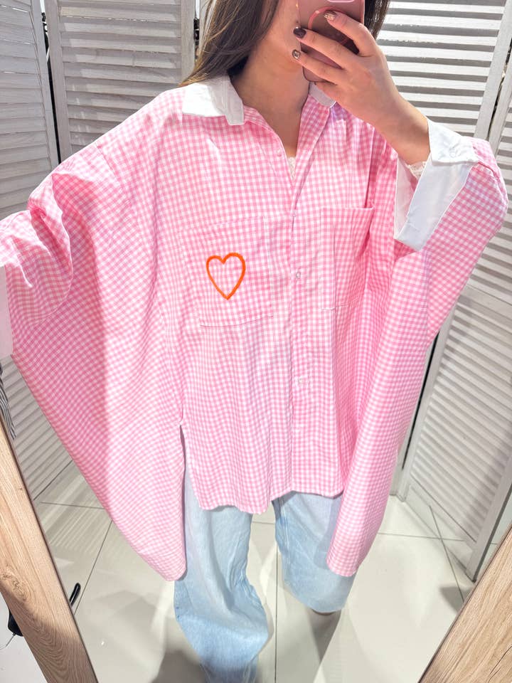 Plaid blouse with heart detail for wholesale by VICTORIA&ISAAC