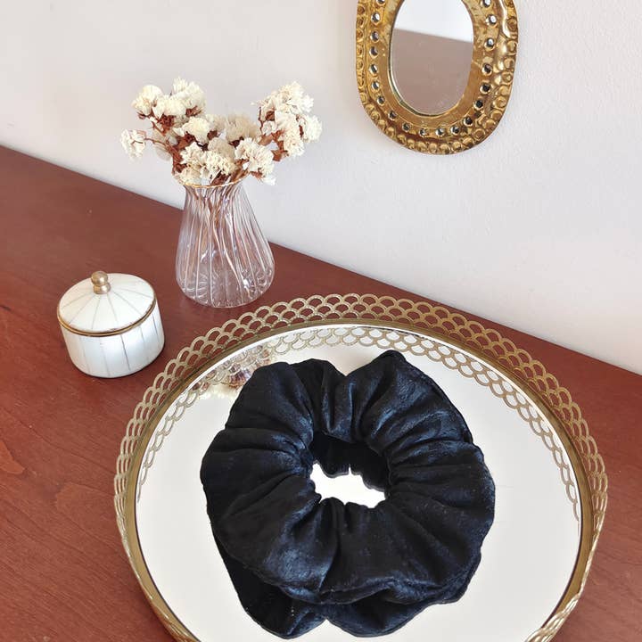 BLACK BROCARD CHOUCHOU/textured satin polyester for wholesale by Laure Derrey