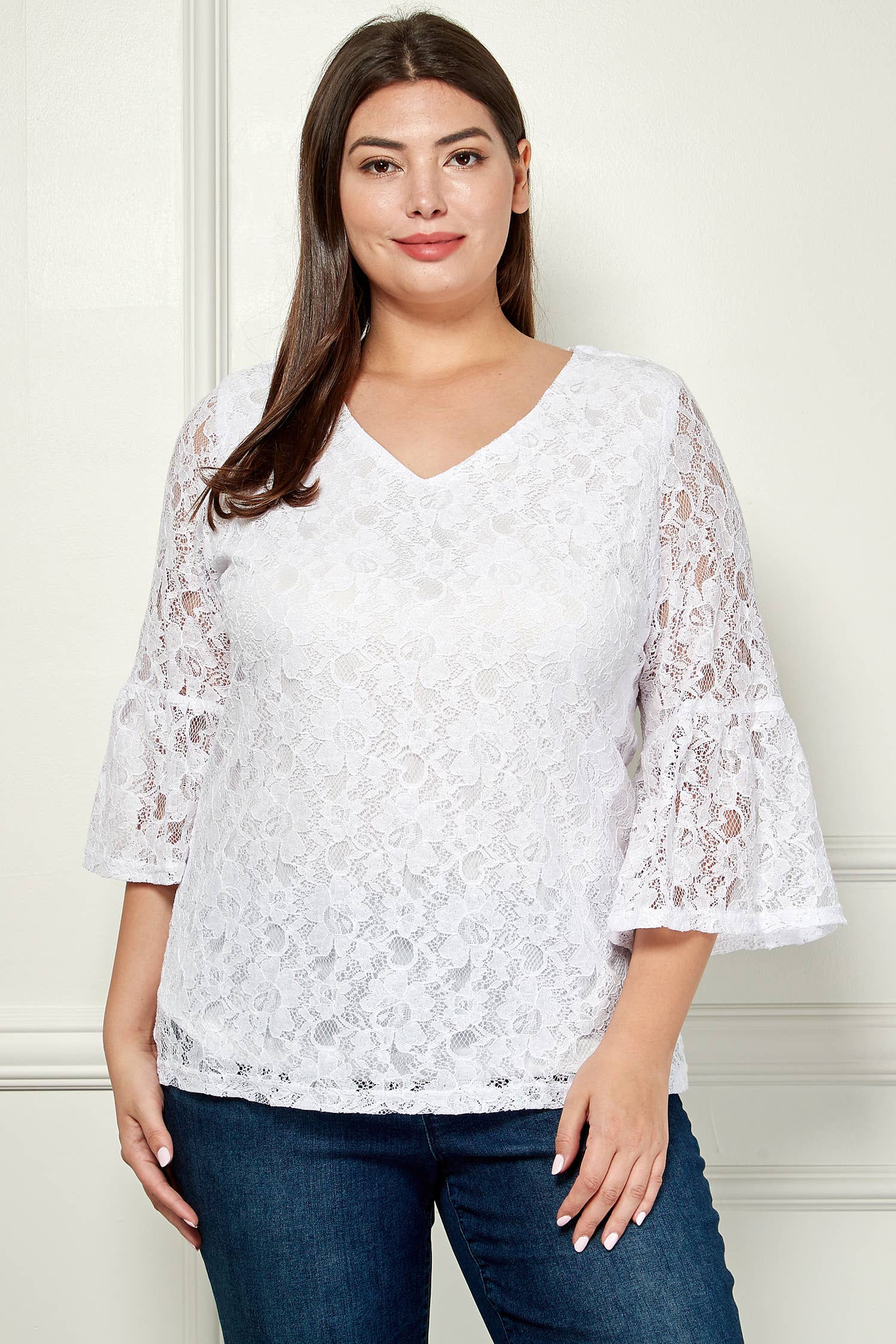 Winslow Collection – wholesale Blouse – Women’s – PLUS SIZE V- NECK ELBOW SLEEVE LACE TOP G9018250PX2