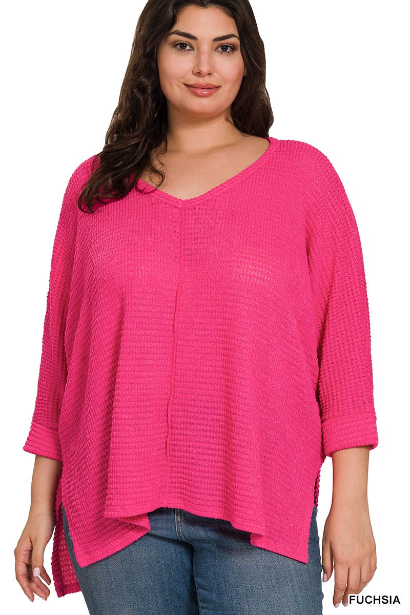 SCHWARZ-160583 „PLUS SIZE 3/4-ARM V-AUSSCHNITT HI-LOW SAUM JACQUARD SW“ für den Großhandel auf Faire9