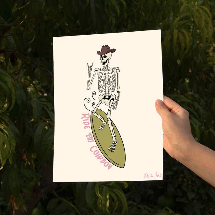 Surf Cowboy - Wholesale Art Print - Ride 'Em Cowboy Surfing Skeleton Art Print
