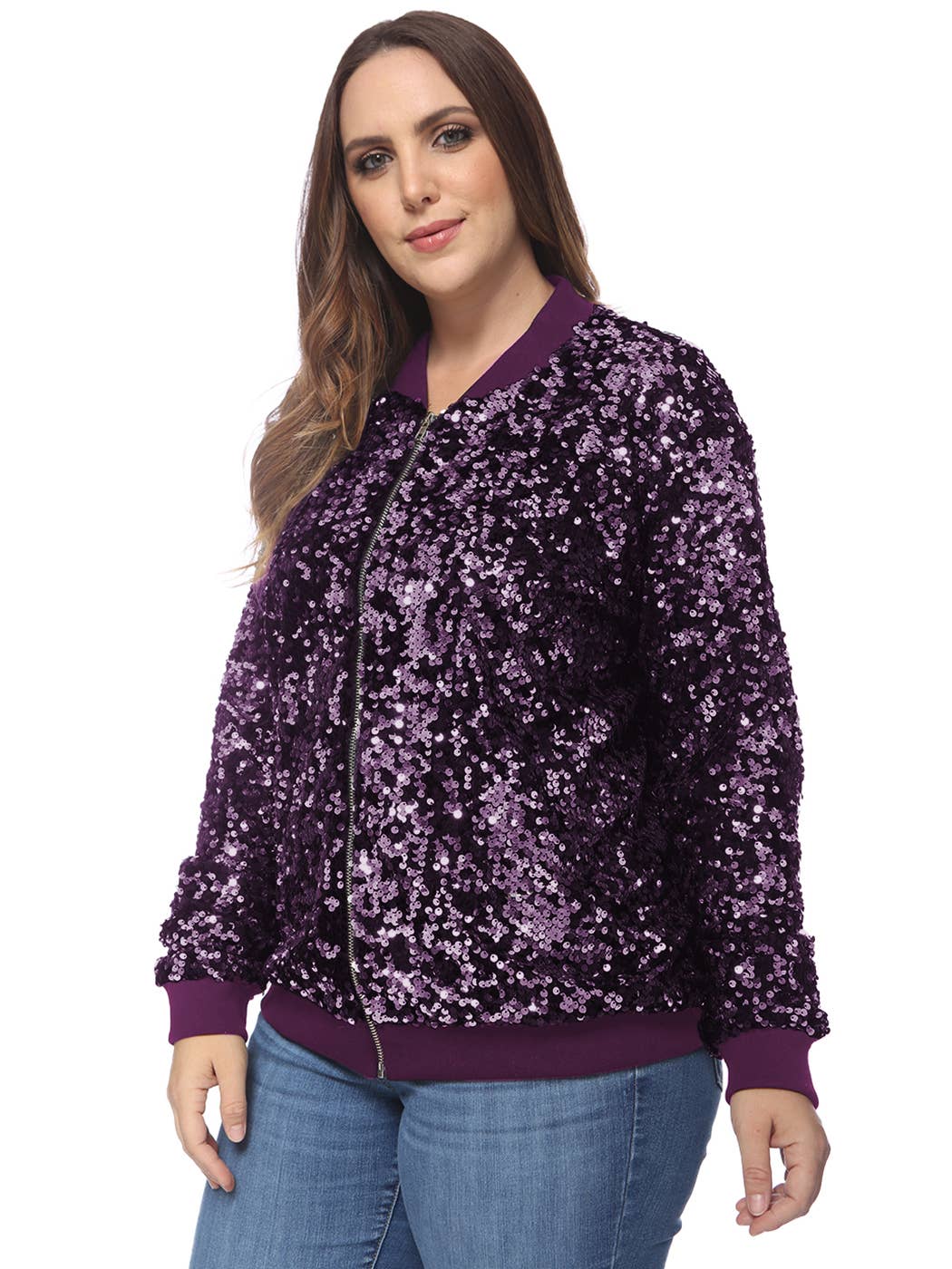 Anna Kaci Wholesale - Wholesale Bomber Jacket - Women's - Plus Size Sequin Bomber Jacket47