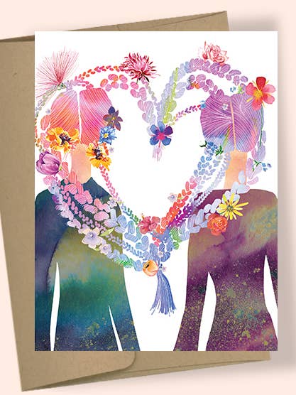 BIGLIETTO DI AUGURI ACQUERELLO CUORE TRECCE per la vendita all'ingrosso da parte di Studio Masha D'yans