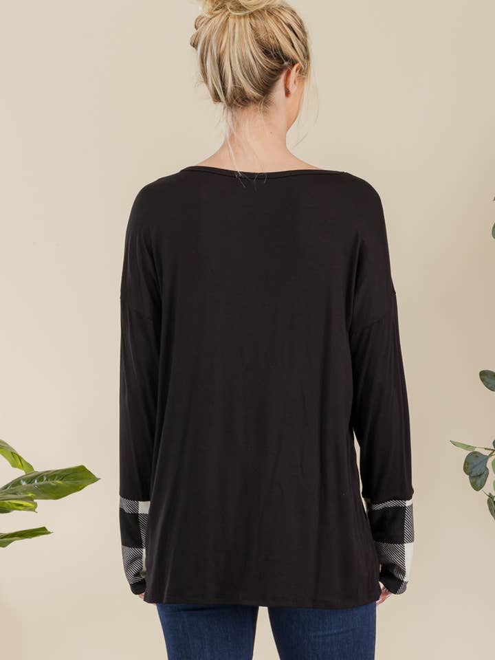 Celeste Clothing - Vendita all'ingrosso Tunica - Donna - TOP A MANICHE LUNGHE IN TARTAN PER MISSY E PLUS SIZE -CT43810B5