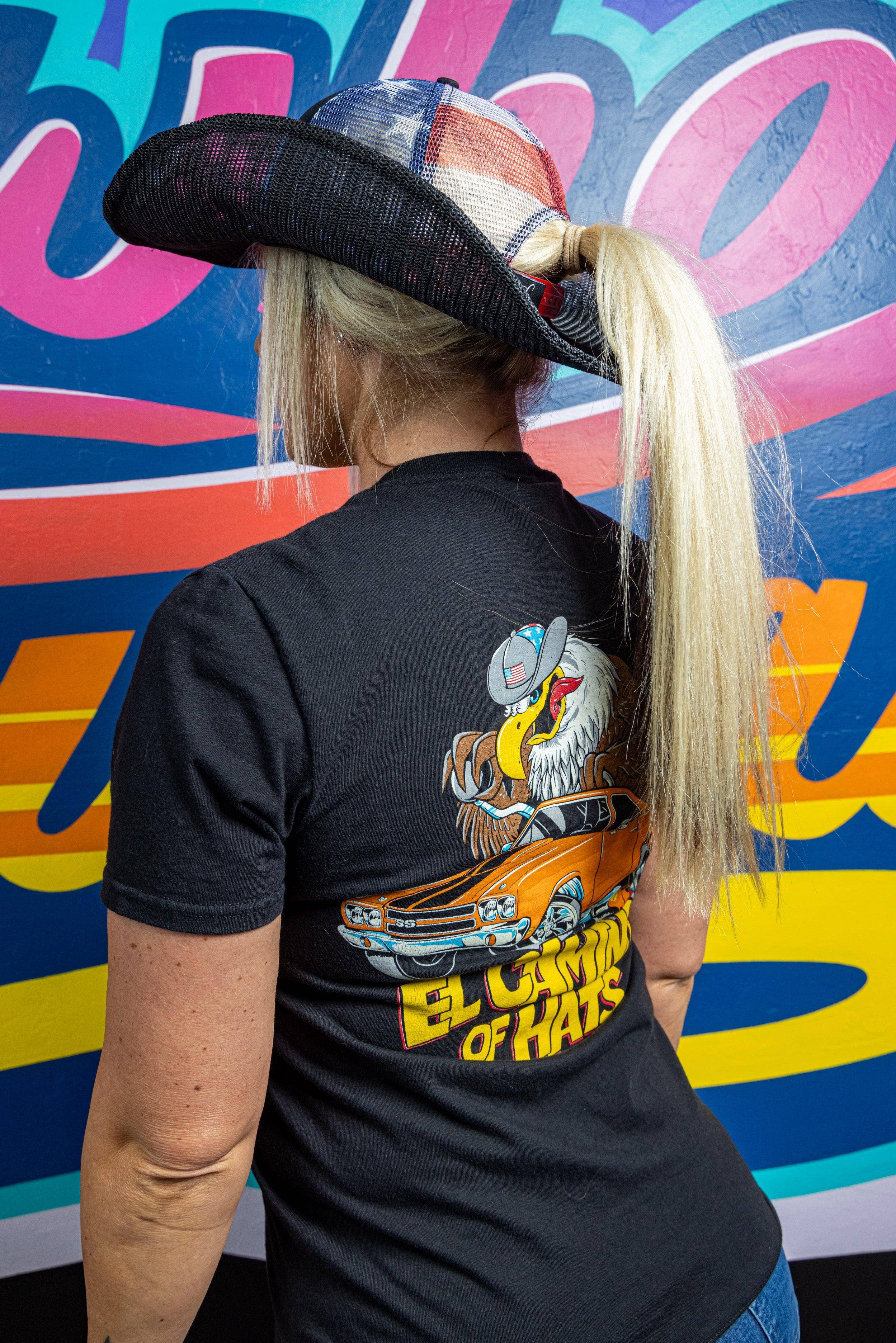 Cowboy Snapback - Wholesale Cowboy Hat - Unisex - BLACK USA MESH COWBOY SNAPBACK: 6 PANEL - BLANK2