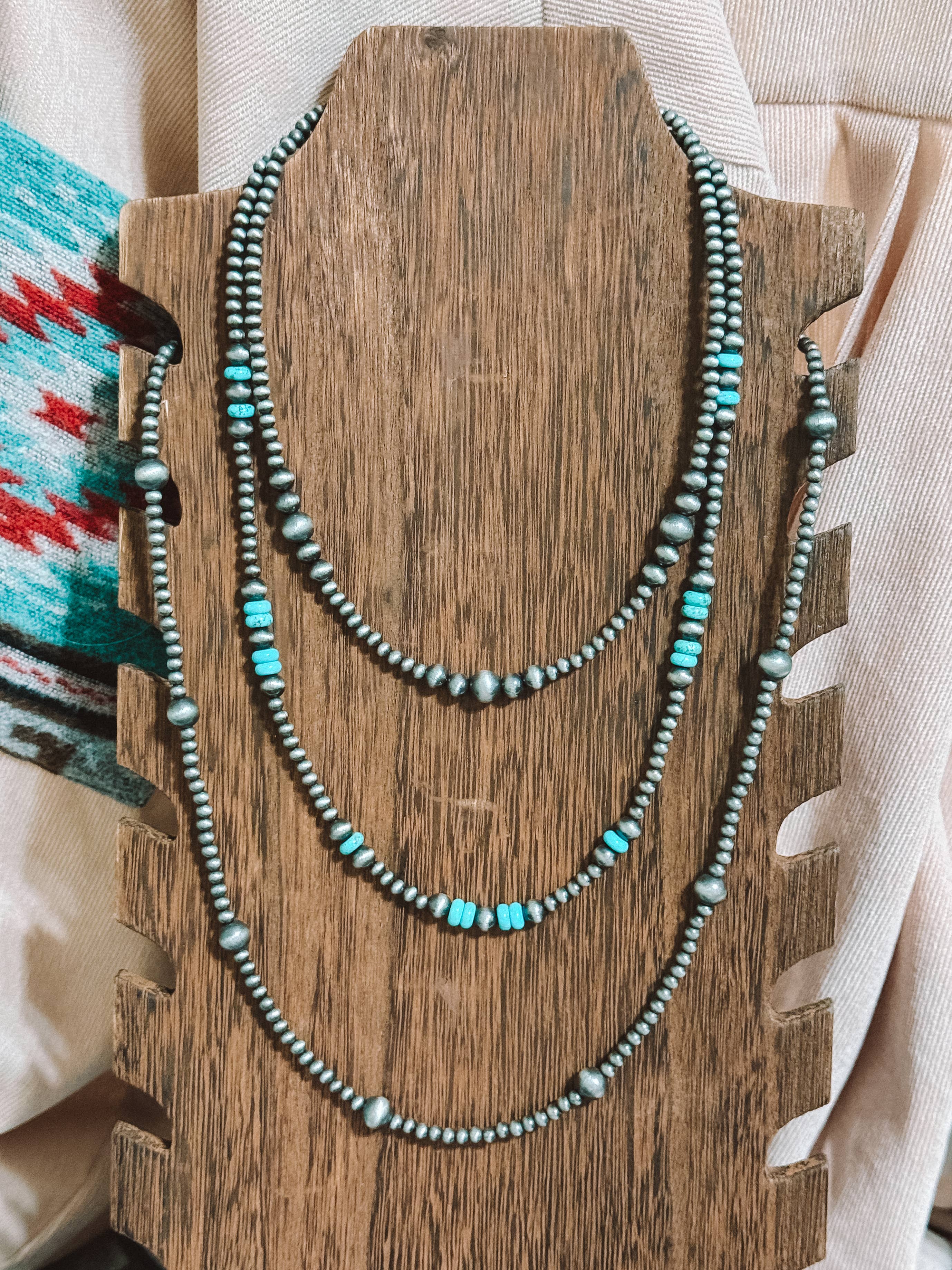 Flying A Designs - Wholesale Beaded/Pearl Necklace - Western Faux Silver Navajo Pearl 4mm 8mm Necklace2