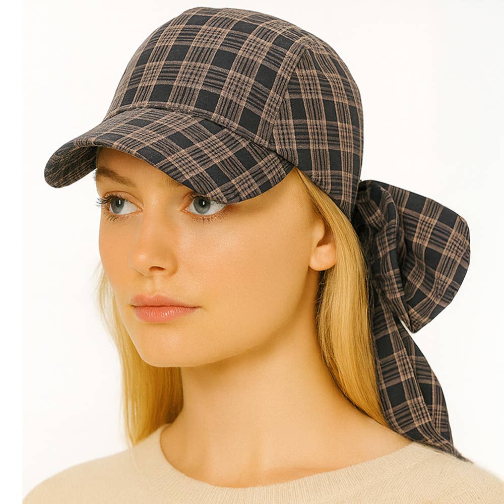 Sensibling Corp. - Wholesale Baseball Cap - Women's - Plaid Bow Back Scarf Baseball Cap0