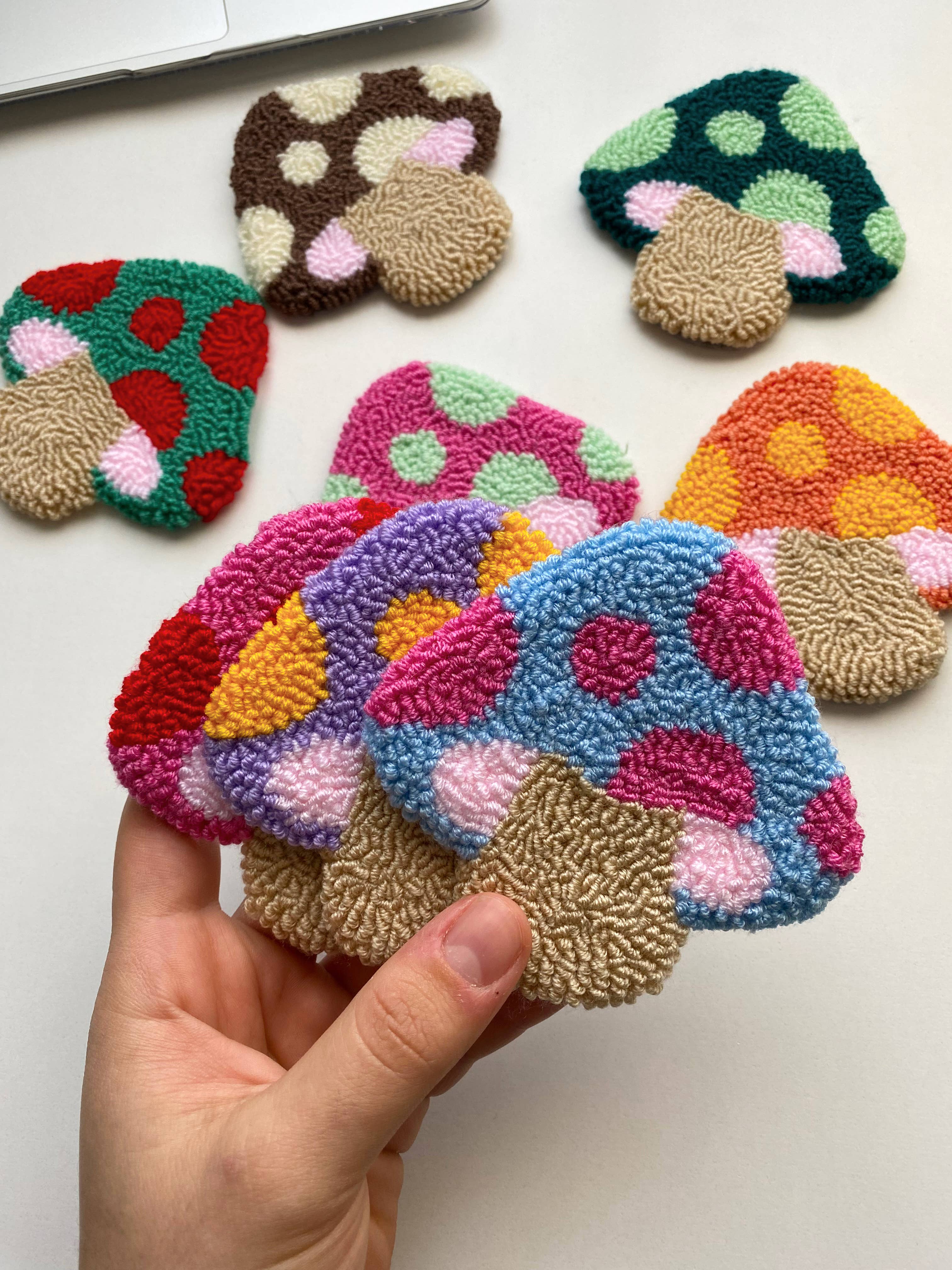 Mudita Rug Studio - Wholesale Coasters - Punch Needle Coasters, Colorful Mushroom Coasters2