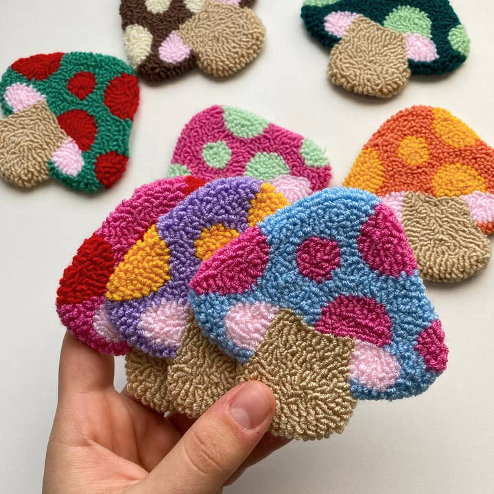 Mudita Rug Studio - Wholesale Coasters - Punch Needle Coasters, Colorful Mushroom Coasters2