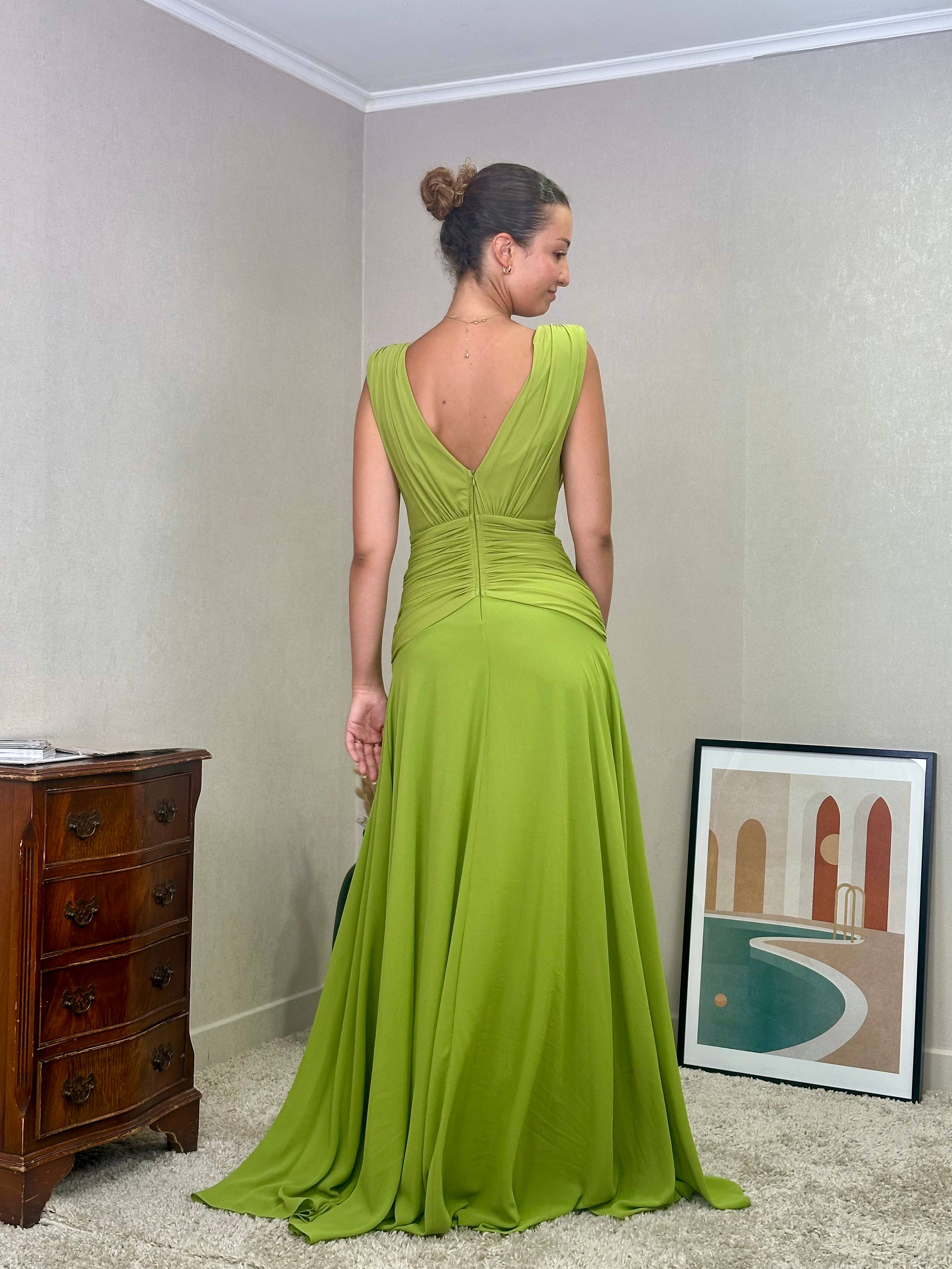 Lucas & Emma - Sarl RJ & co - Wholesale Gown - Women's - Pleated long evening dress with elegant slit 2601-11