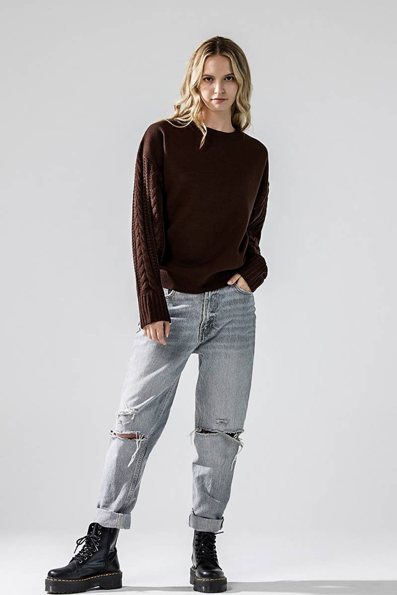 noflik – Großhandel Strickpullover – Damen – Plus Cozy Solid Body Contrast Cable Strickpullover -INT1031P_14