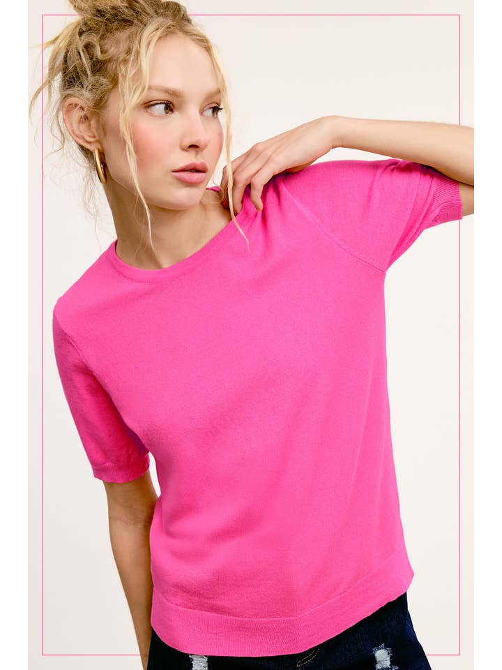 La Miel - Vente Pull en maille – femme - Haut en tricot extensible basique à manches courtes et bouffantes MCS360025