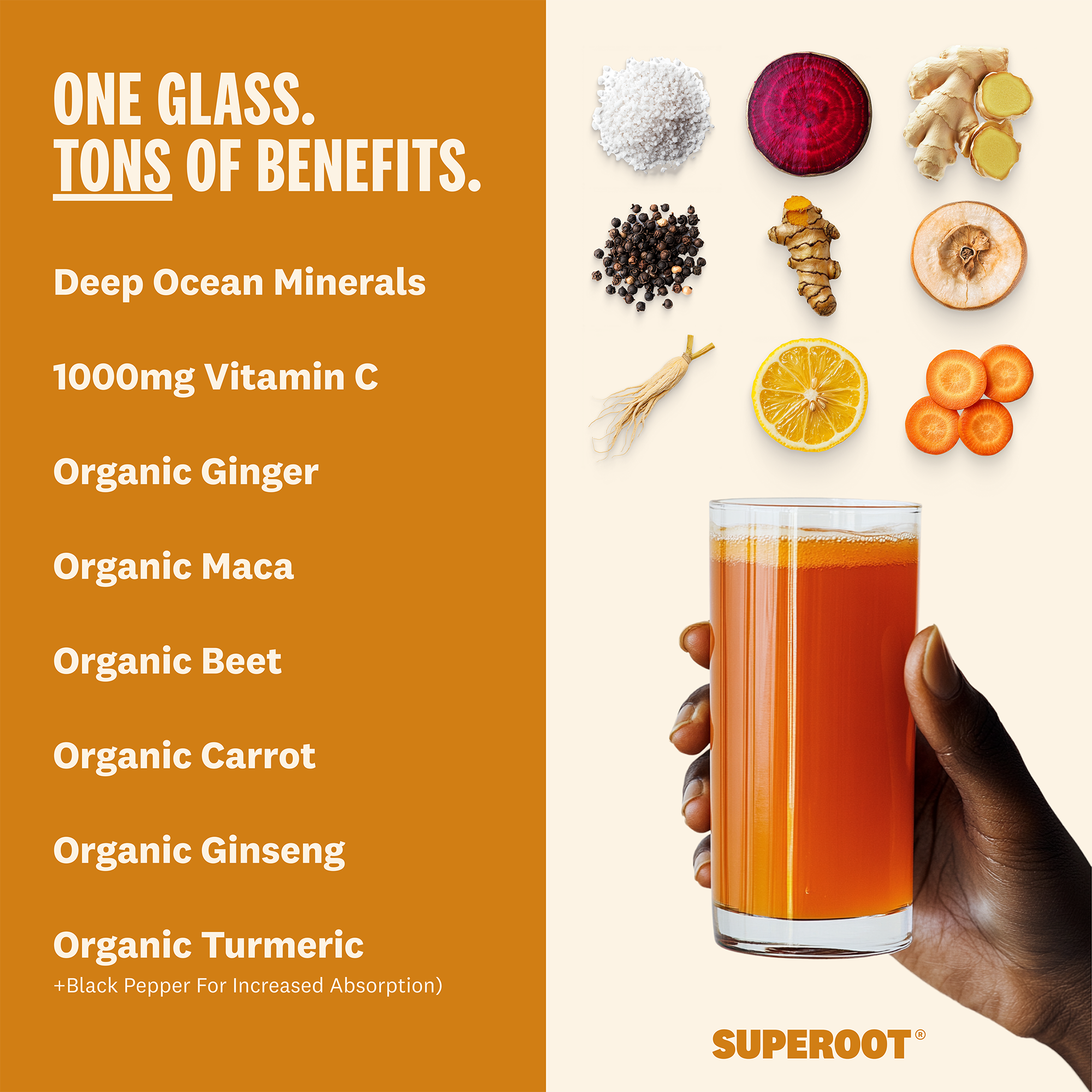 Superoot – Engroshandel Pulver til sunhedsdrik – Superfood-blanding til immunforsvar og hydrering - Mango Yuzu | 30 doser2