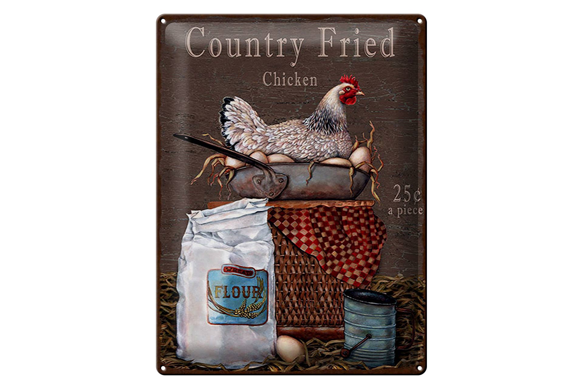Femer - Vente Pancarte - Plaque en tôle 30x40 cm « Country Fried Chicken »0