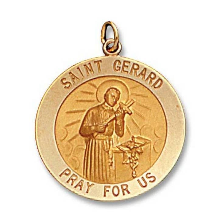 14K Yellow 1" Round Solid St. Gerard Medal for wholesale by NYMAN JEWELERS