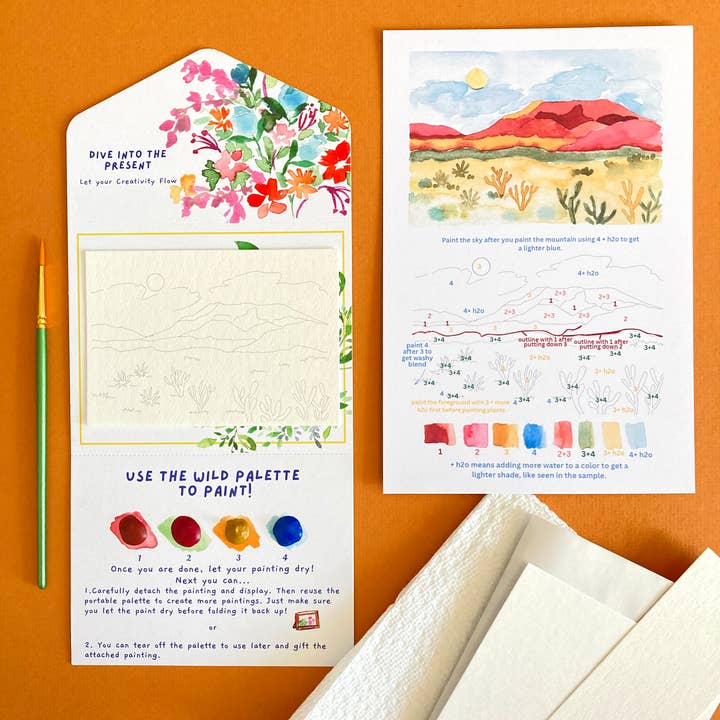 Pink Puddle Studio - Wholesale DIY Craft Kit - Calm Desert Landscape Watercolor Paint by Number DIY Kit1