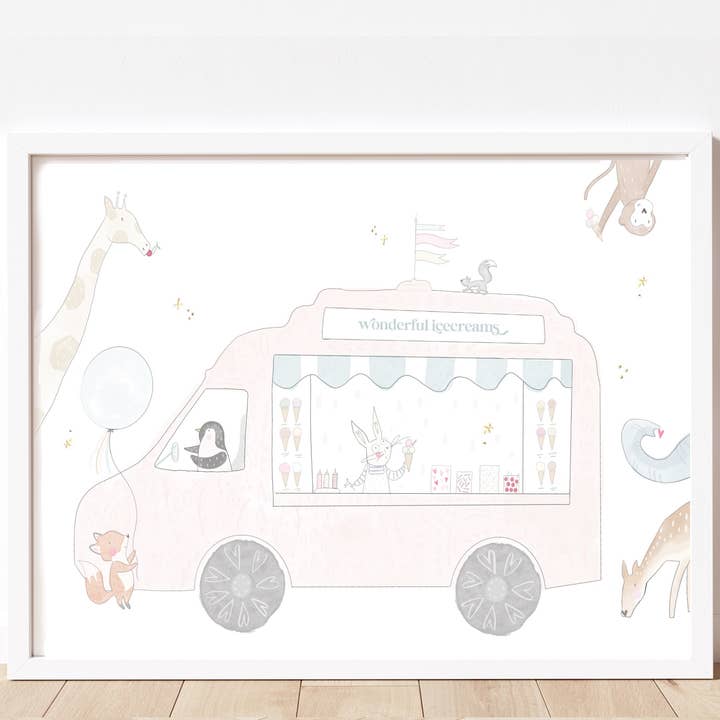 Dreamy pastel ice cream safari imagination play gold foil print for wholesale by Nora Wright