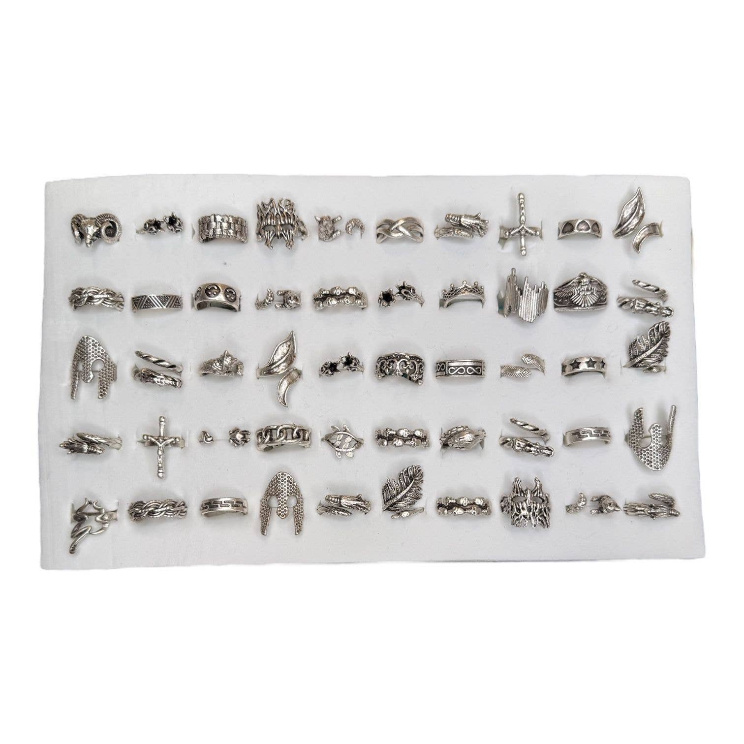 Loli – wholesale Jewellery set – Vintage Silver Color 50 Adjustable Rings Prepack & Display1