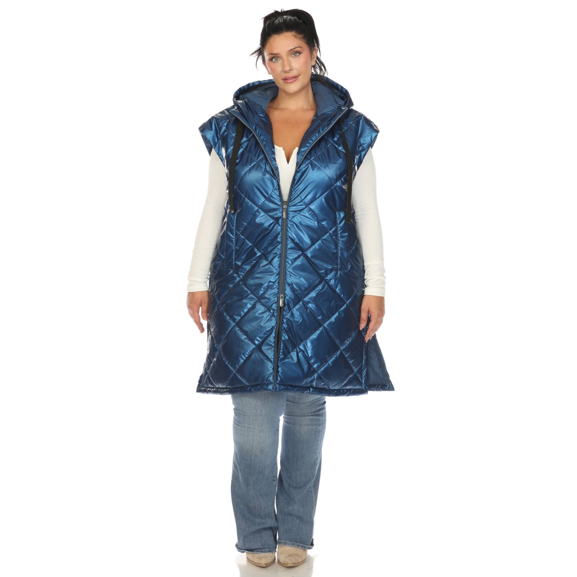 WHITE MARK - Wholesale Outerwear Vest - Women's - Plus Size Metallic Diamond Puffer Vest4