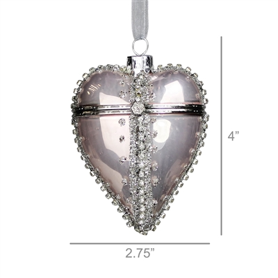 HomArt – wholesale Ornament – Bejeweled Heart Locket Ornament, Glass – Silver1