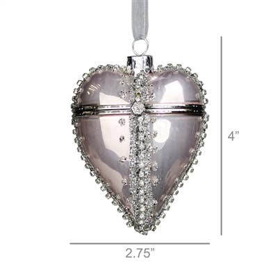 HomArt – wholesale Ornament – Bejeweled Heart Locket Ornament, Glass – Silver1