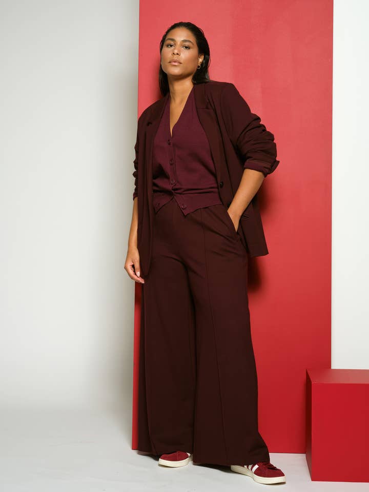 Pam Pintuck Wide Leg Ponte Pants - Black Cherry for wholesale by Universal Standard