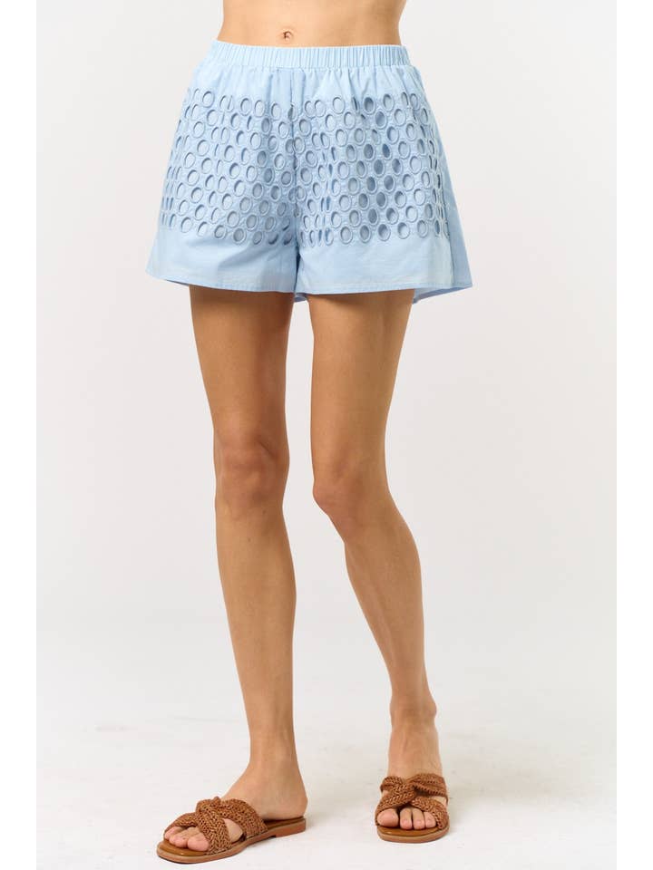 Lalavon - Wholesale Shorts - Women's - ILP4963 EMBROIDERED EYELET DETAIL SHORTS