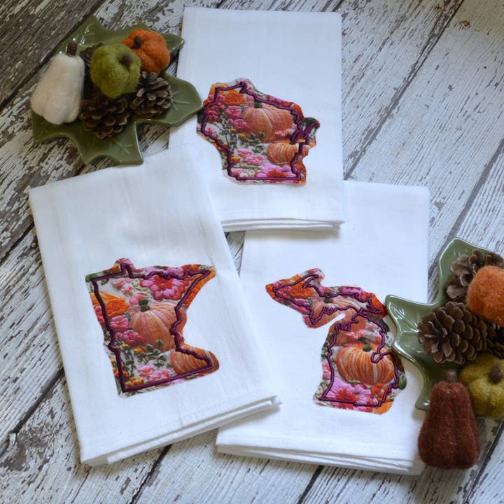 LIMITED Fall Pumpkins State Towel Embroidered-Raggy edge for wholesale by SewMuchMoreStore