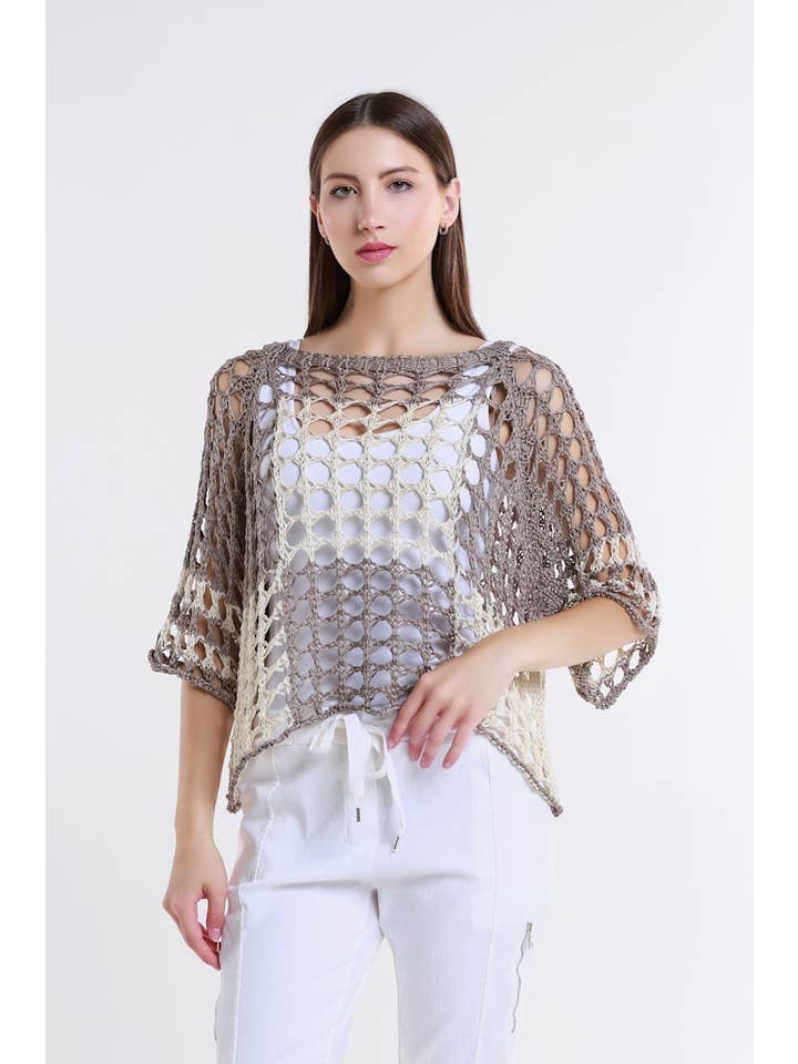 TINA Stephens Italy/Tees By Tina - Wholesale Knit Sweater - Women's - Doris Ballet Slv 2 Tone Square Knit (BQ906)