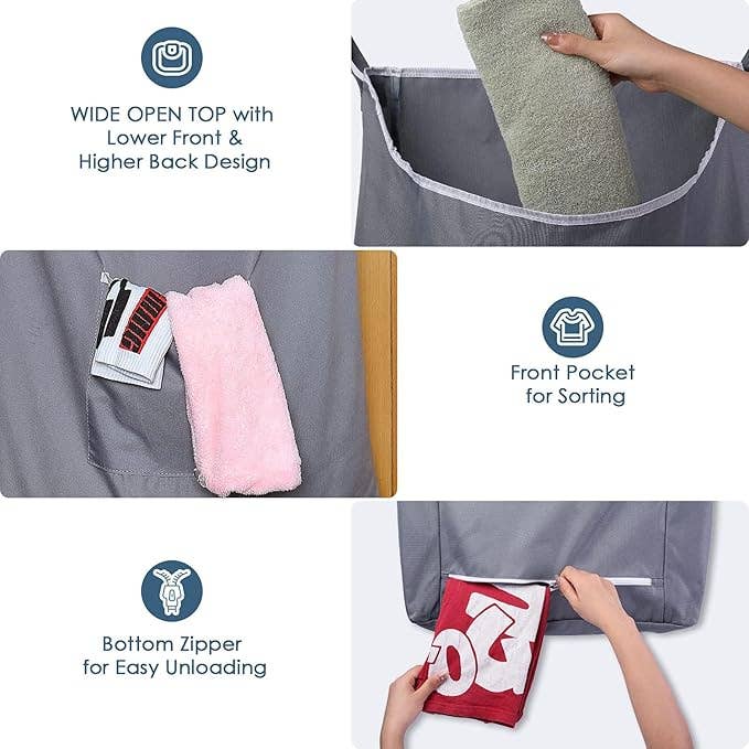 The Fine Living Company - Wholesale Laundry Hamper - XL Hanging Laundry Hamper with Hooks & Zipper – Gray2