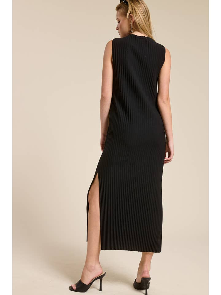 Mimosa - Wholesale Dress - Women's - Sleeveless Pleated Midi Dress with Side Slit4