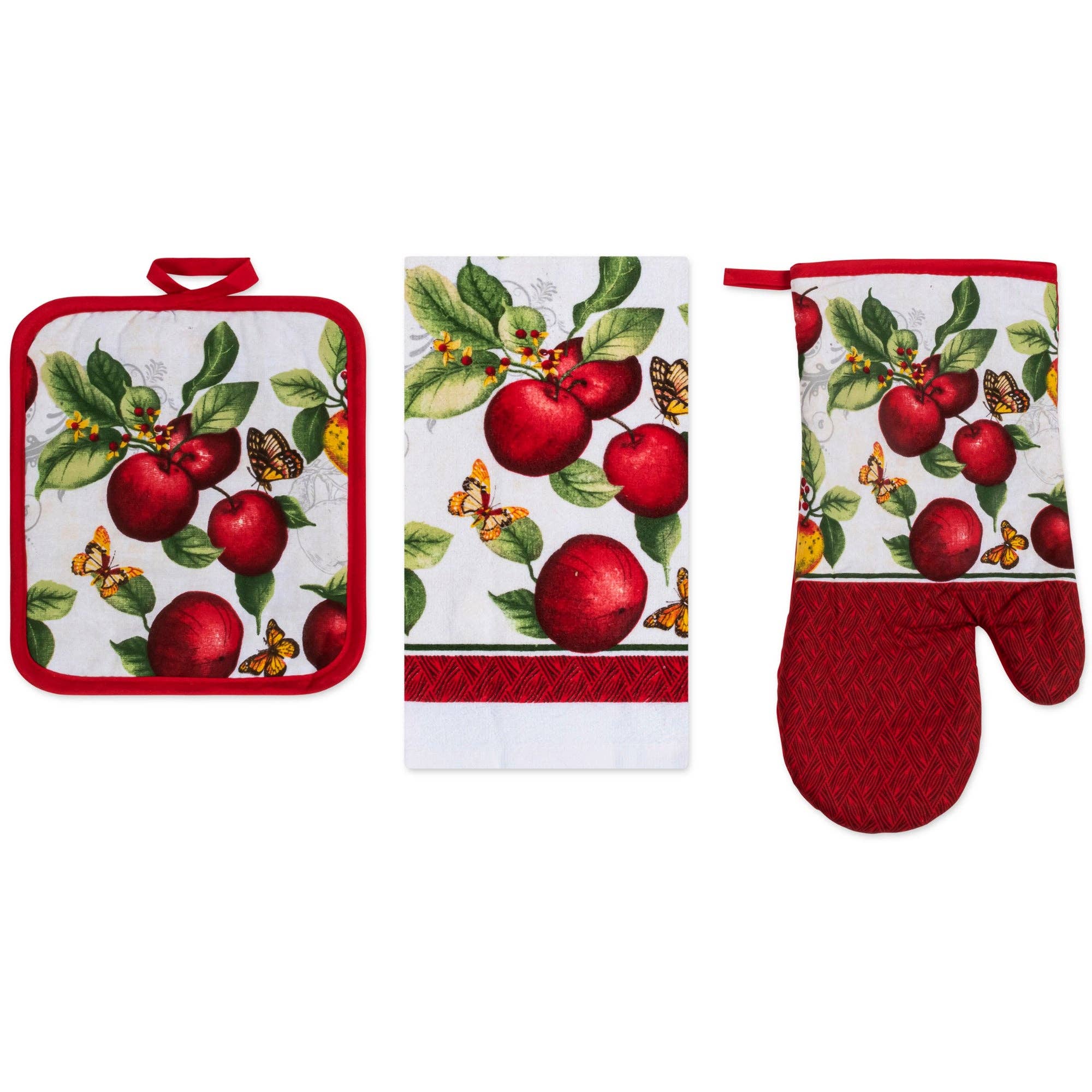 ShopBobbys - Wholesale Oven Mitt/Pot Holder - PREMIUS 3 Piece Printed Kitchen Linen Set, 1 Cotton Towel, 1 Pot Holder, 1 Oven Mitt0