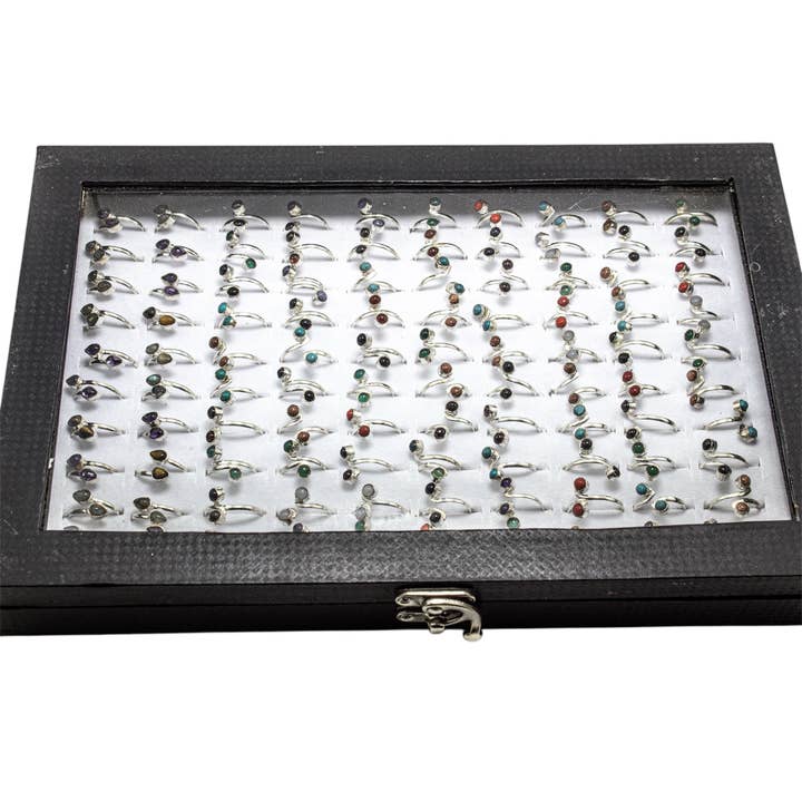 Anillo de Piedras Preciosas Latón Plateado en Plata Ajustable para venta al por mayor de Quasar Gems USA