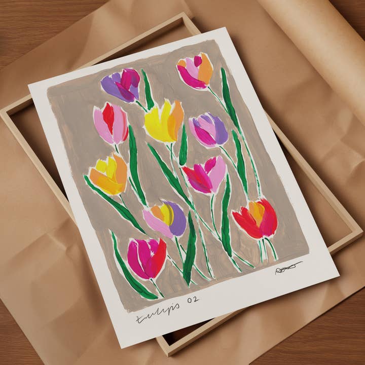 Tulips Hand Painted Art Print for wholesale by Natalie Cass Art