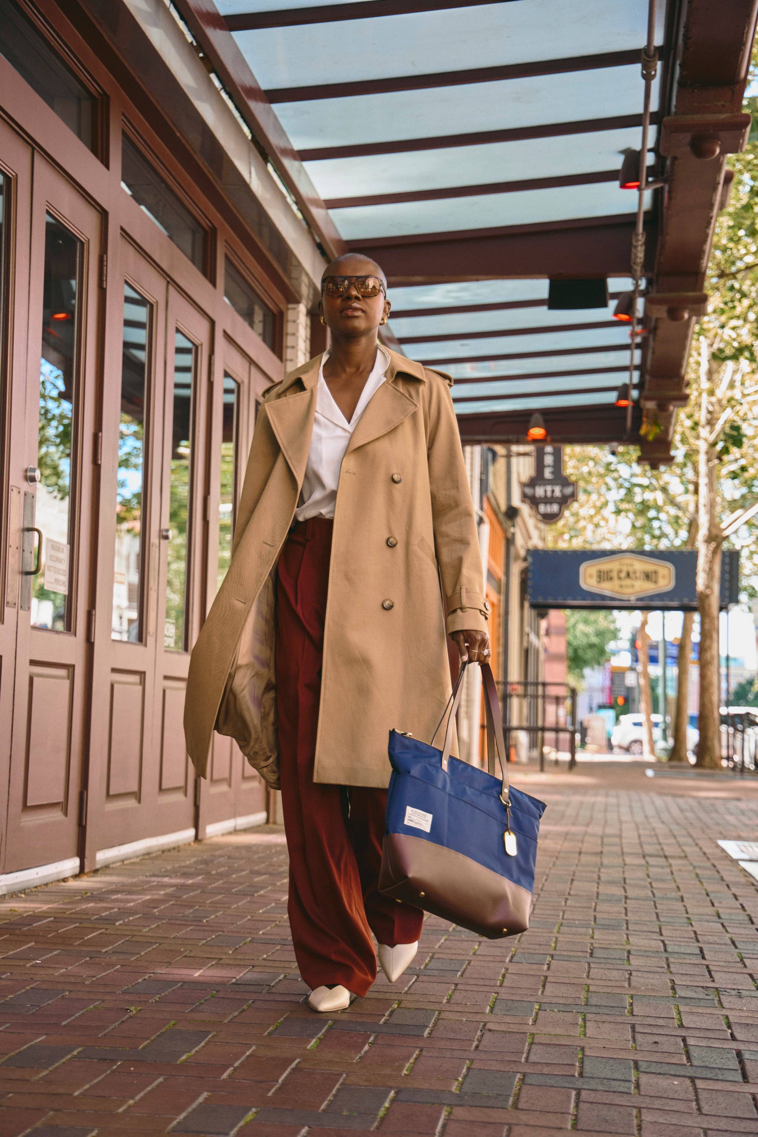 R.Riveter - Wholesale Tote Bag - Women's - Harriet | Navy Nylon + Brown Leather2