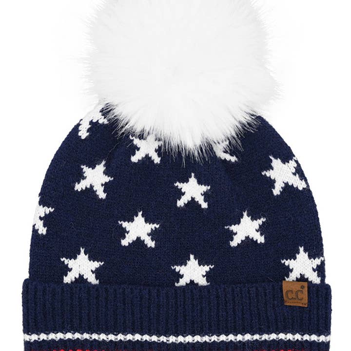 C.C All Over Star and Stripe Amerikanische Flagge Pom Beanie für den Großhandel von Madeline Love