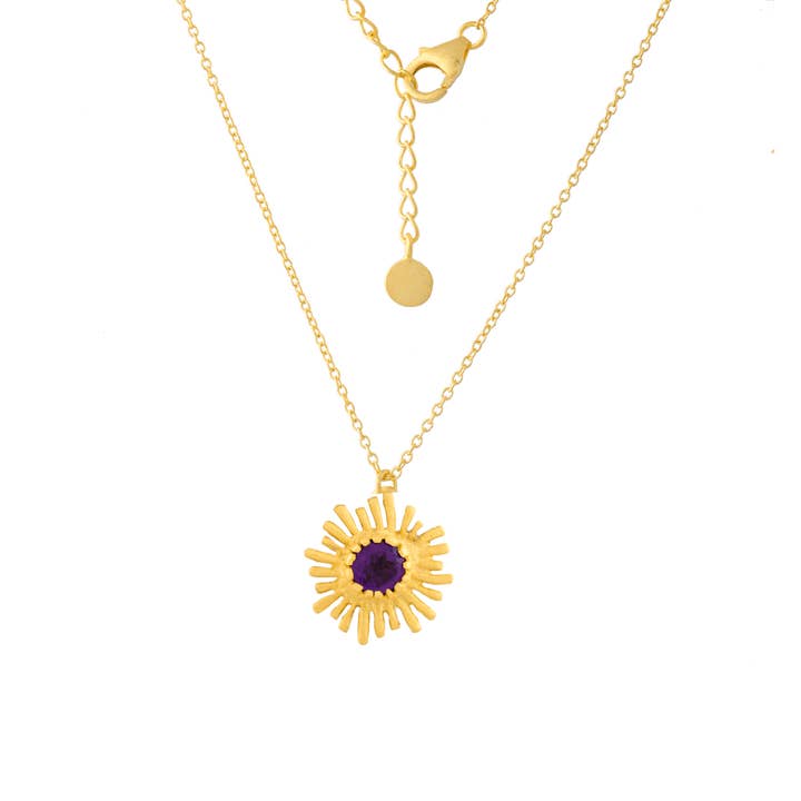 Sonnenstrahl-Halskette in Gold mit Amethyst für den Großhandel von White Leaf