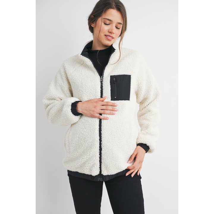Teddy Fleece Zip-Up Maternity Jacket for wholesale by Hello Miz
