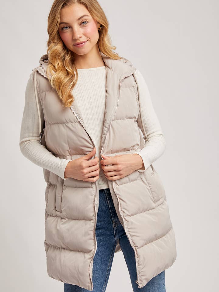 Bluivy - Wholesale Outerwear Vest - Women's - HOODED ZIPPER DOWN LONGLINE PUFFER VEST3