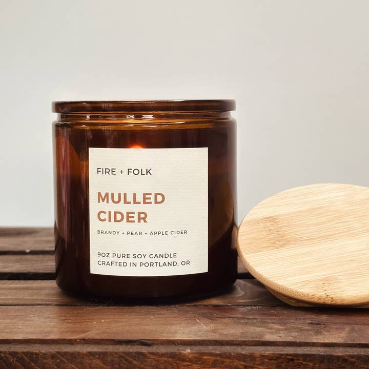Mulled Cider | 9oz Wood Wick Soy Candle for wholesale by FIRE + FOLK