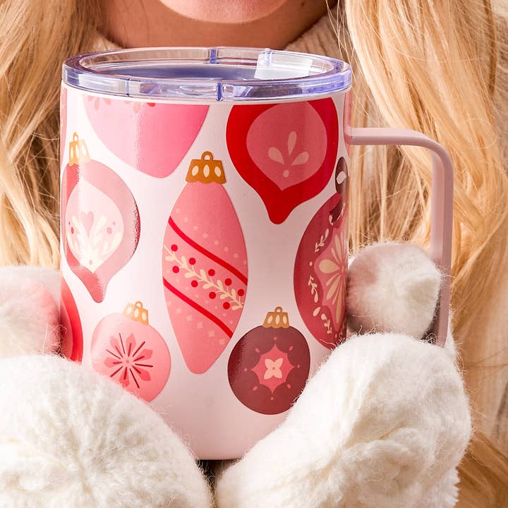 14 oz Insulated Mug-Merry Ornaments for wholesale by The Darling Effect
