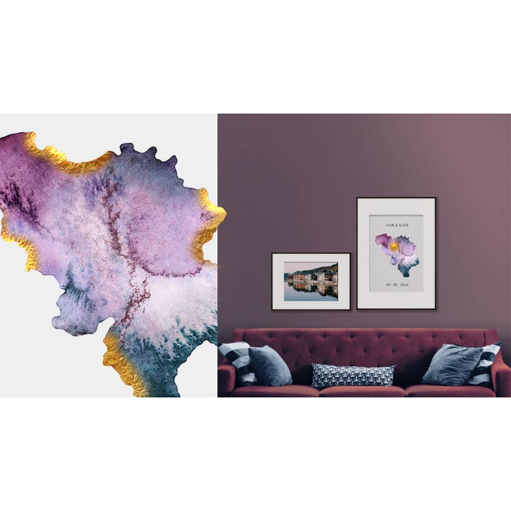 Belgium Watercolour Gold Map for wholesale by EJayDesign