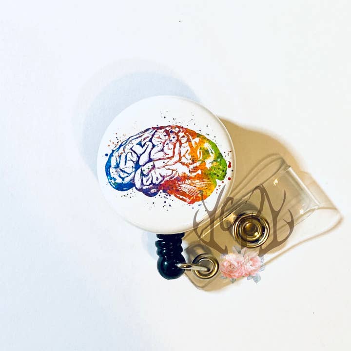 Watercolor Anatomical Brain Neuro Art Badge Reel for wholesale by Classy Trash Creations