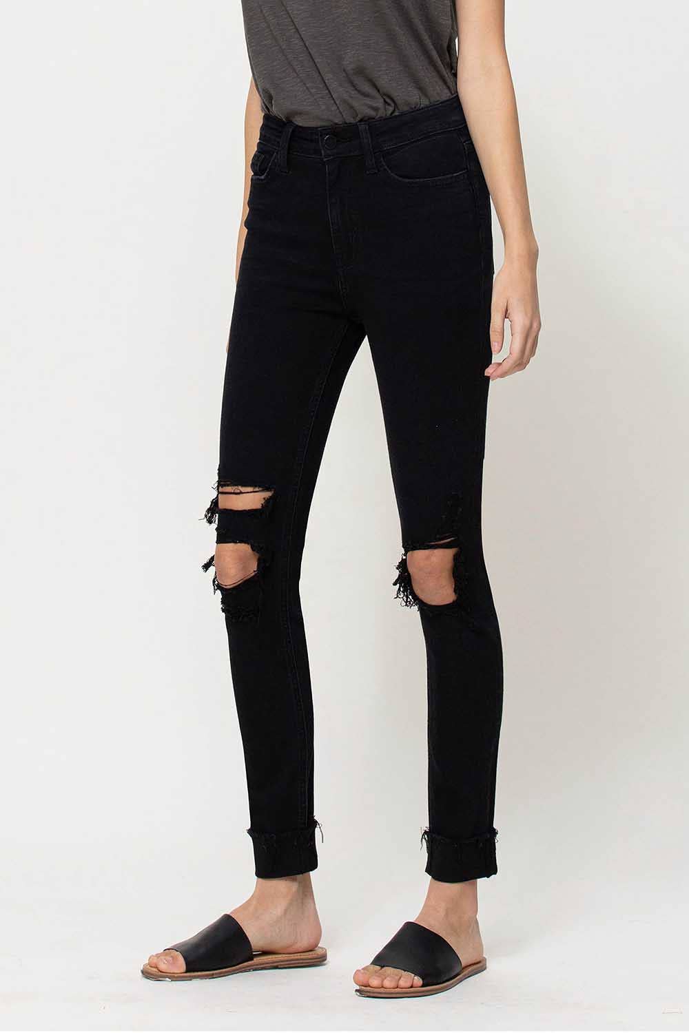 OVER YOU HIGH RISE DISTRESSED FRAYED CUFFED SKINNY JEANS F4081 for wholesale on Faire6