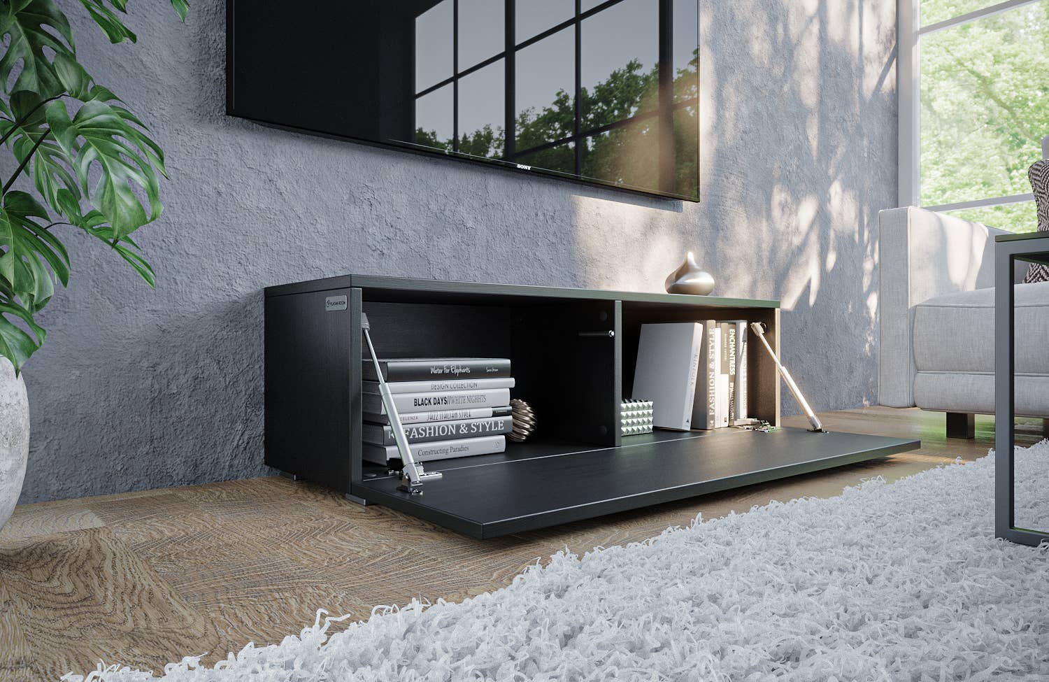 PLATAN ROOM - Wholesale Console Table - TV Cabinet TV Stand 105 cm Hanging or Standing Black matt1